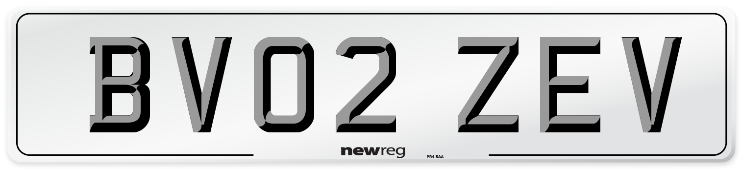 BV02 ZEV Number Plate from New Reg